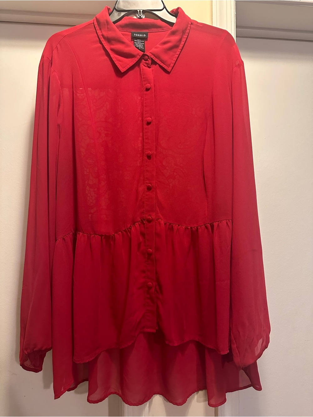 torrid Red Long-Sleeve Peplum Button-Up Blouse